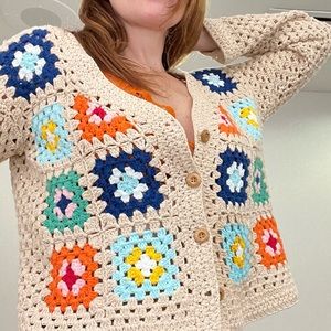 Aqua crocheted cardigan size M.